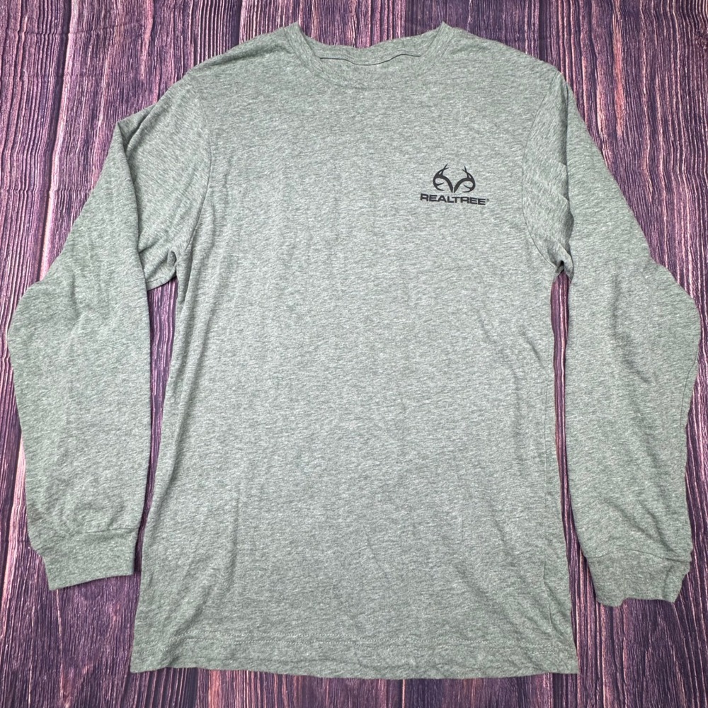 Realtree Long Sleeve Shirt Small Grey Camo Flag Patriotic Hunting Outdoor Tee